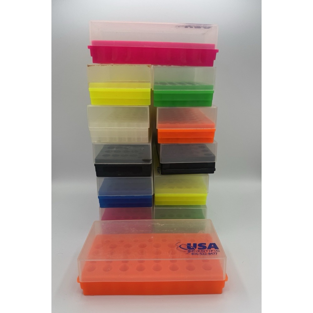 Lot of 12 USA Scientific 40-Well Microtube Storage Racks w/ Lids Unique Colors